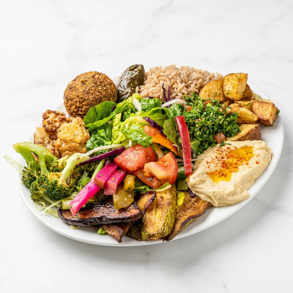 Vegetarian platter Ottawa with falafel, hummus, tabouli, grilled vegetables, salad and rice